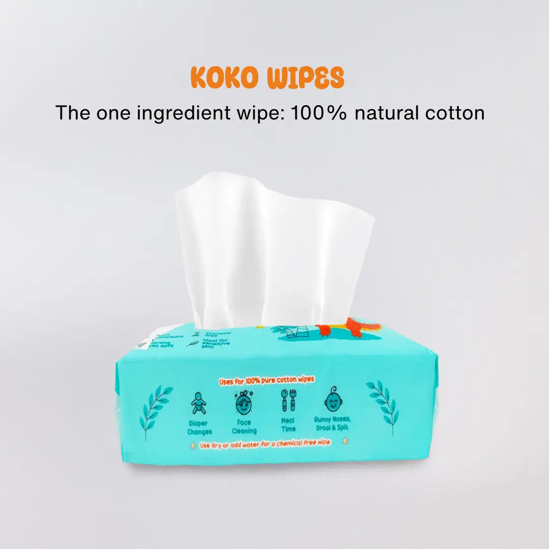 Koko Wipes: 100% organic dry wipes for babies in UAE and United States. Also available on amazon. Hypoallergenic wipes.